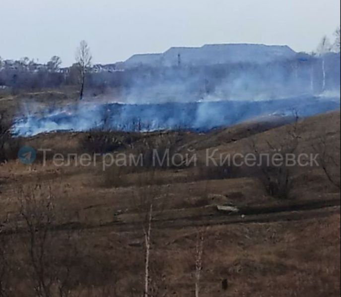 Поля загорелись возле ж/д станции в Киселевске