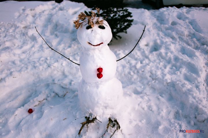 Двухметровый снежный гигант стал новой точкой притяжения в Кемерове
